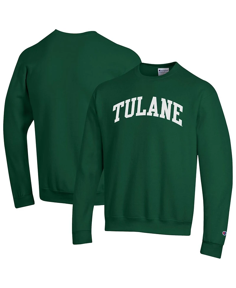 Champion Men's Green Tulane Wave Basic Arch Fleece Pullover Sweatshirt