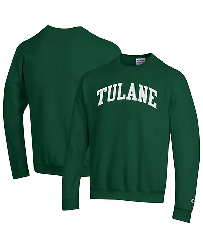 Champion Men's Green Tulane Wave Basic Arch Fleece Pullover Sweatshirt
