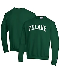 Champion Men's Green Tulane Wave Basic Arch Fleece Pullover Sweatshirt