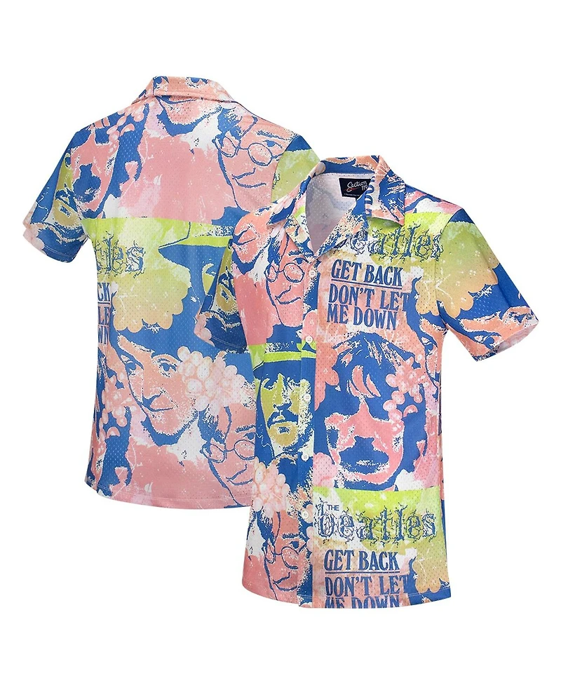 Section 119 Men's Pink the Beatles Portrait Mesh Button-Down Shirt