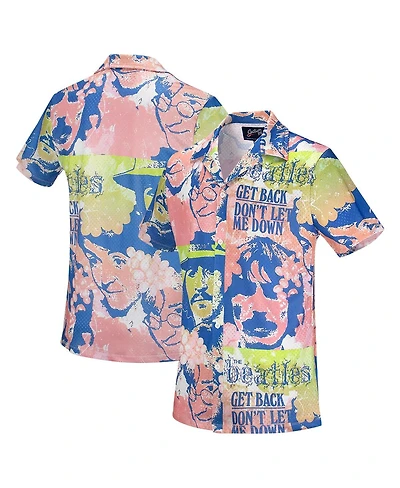 Section 119 Men's Pink the Beatles Portrait Mesh Button-Down Shirt