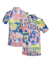 Section 119 Men's Pink the Beatles Portrait Mesh Button-Down Shirt