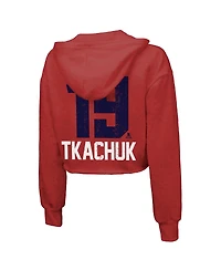 Majestic Women's Matthew Tkachuk Red Florida Panthers 2025 Stanley Cup Champions Name Number Cropped Tri-Blend Pullover Hoodie
