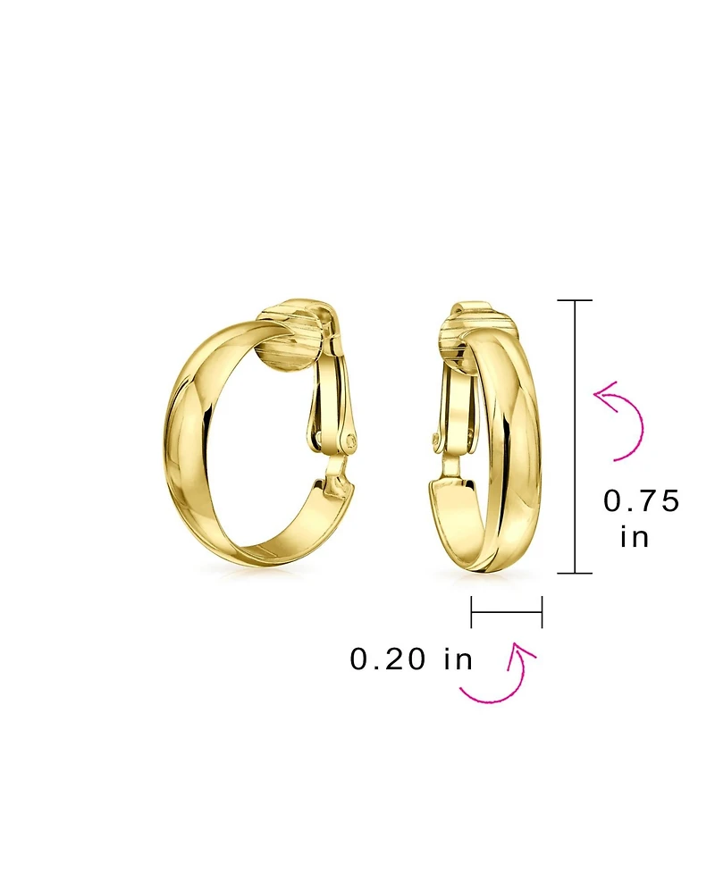 Bling Jewelry Classic Basic Simple Lightweight Clip On Hoop Earrings Non Pierced Ears Gold Plated Sterling Silver .75 Diameter