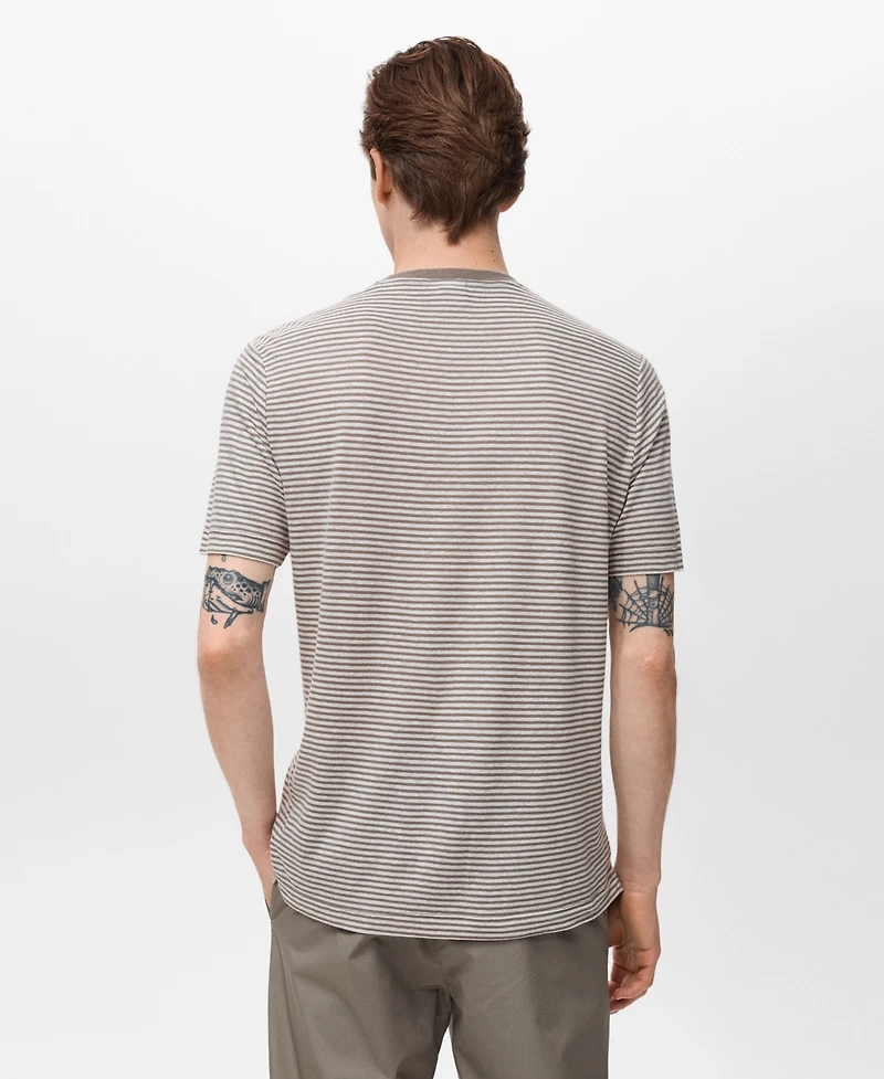 Mango Men's Striped Slim-Fit Linen T-Shirt