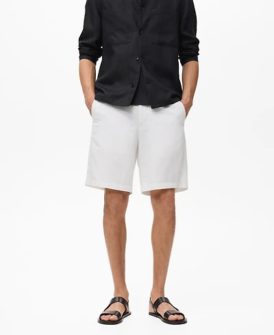 Mango Men's Elastic Waist Linen 9" Bermuda Shorts