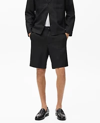 Mango Men's Elastic Waist Linen 9" Bermuda Shorts