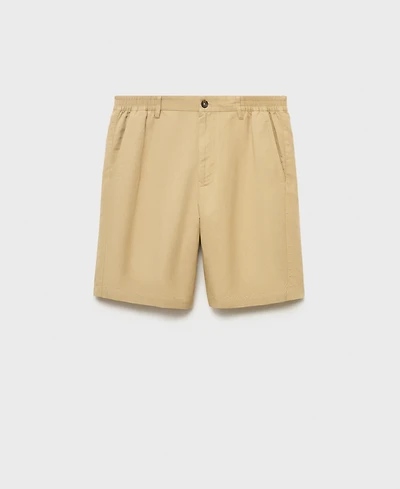 Mango Men's Elastic Waist Linen 9" Bermuda Shorts