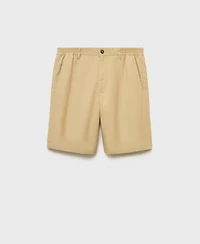 Mango Men's Elastic Waist Linen 9" Bermuda Shorts