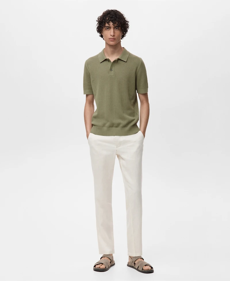 Mango Men's Openwork Knitted Cotton Polo Shirt