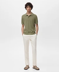Mango Men's Openwork Knitted Cotton Polo Shirt