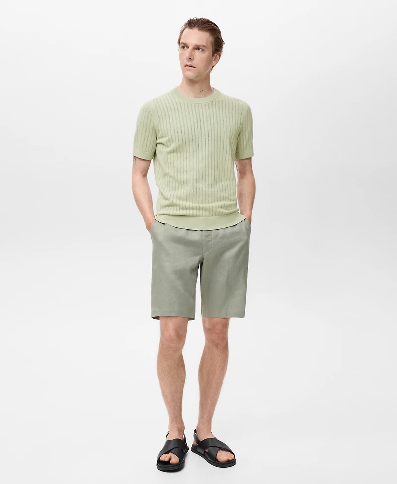 Mango Men's Striped Openwork Cotton T-Shirt