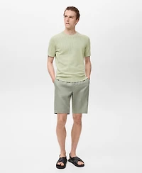 Mango Men's Striped Openwork Cotton T-Shirt