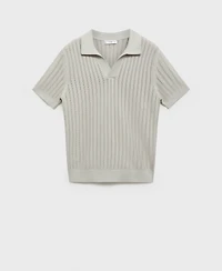 Mango Men's Fine-Knit Herringbone Polo Shirt