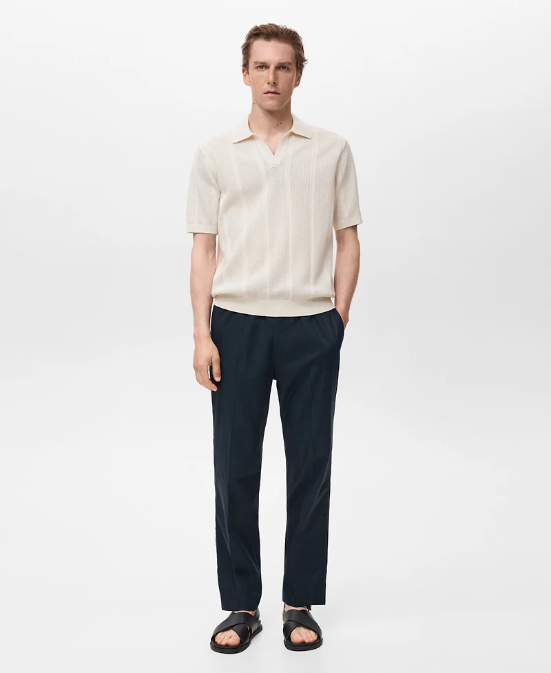 Mango Men's Openwork Knitted Cotton Polo Shirt