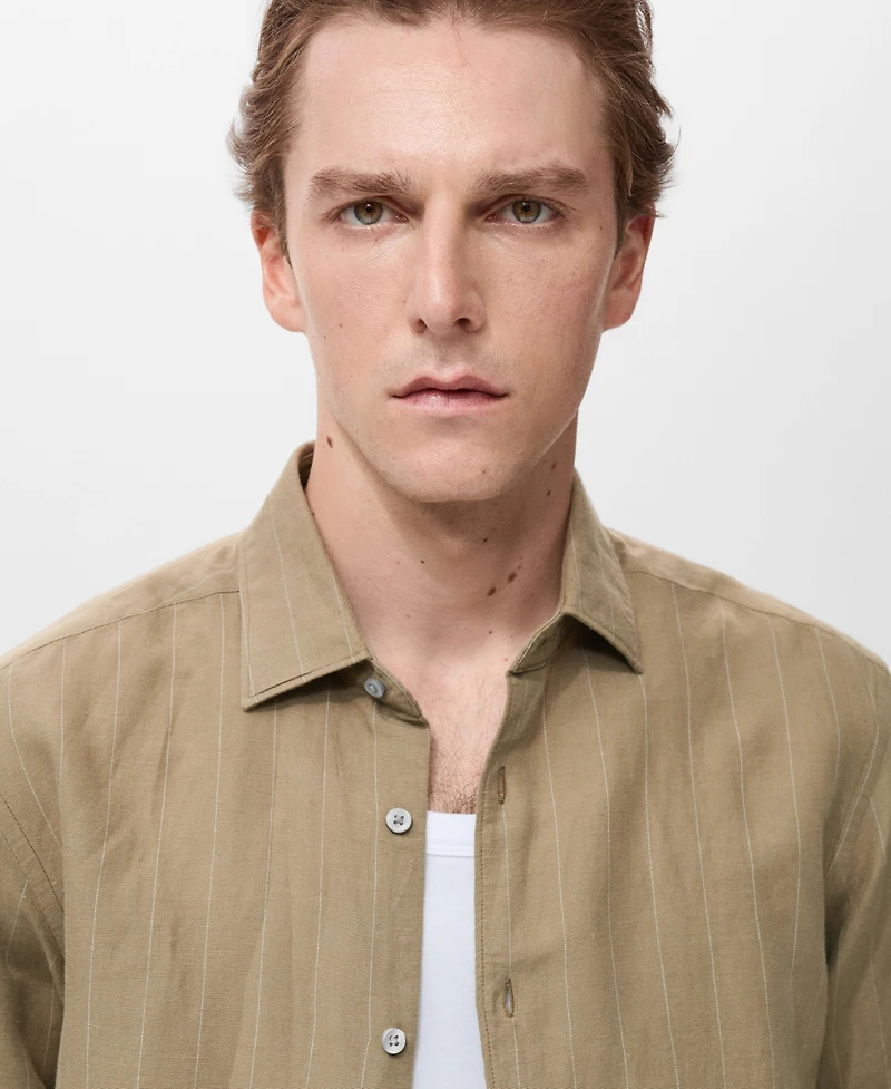 Mango Men's Linen Pinstripe Shirt