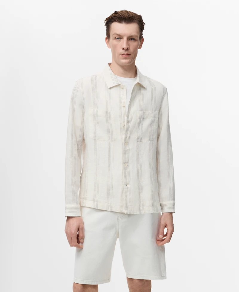 Mango Men's Striped Linen Overshirt