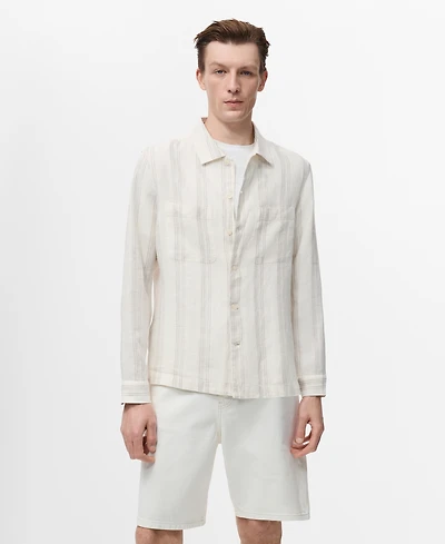 Mango Men's Striped Linen Overshirt