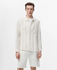 Mango Men's Striped Linen Overshirt