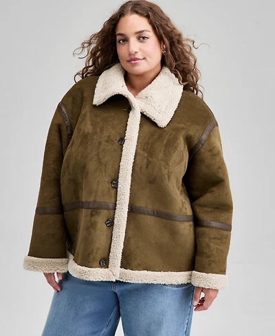 And Now This Trendy Plus Faux Suede Sherpa Jacket, Macy's Exclusive