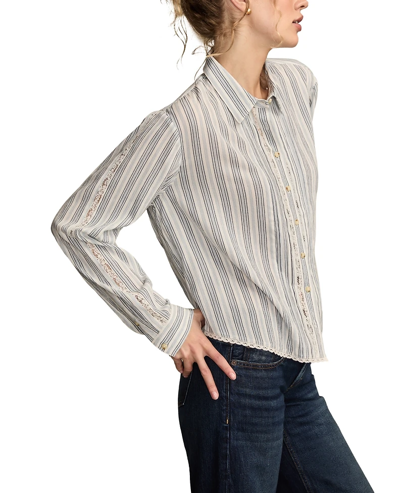 Lucky Brand Women's Lace-Trim Button-Down Cotton Shirt