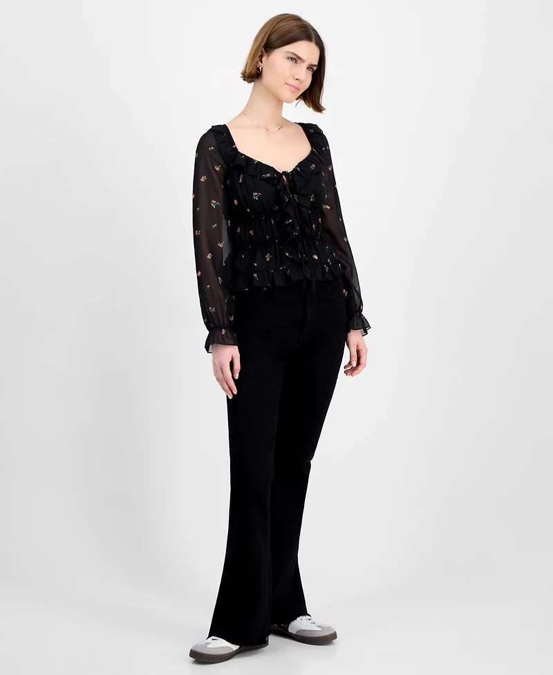 Tinseltown Juniors' Tie-Back Ruffle Blouse