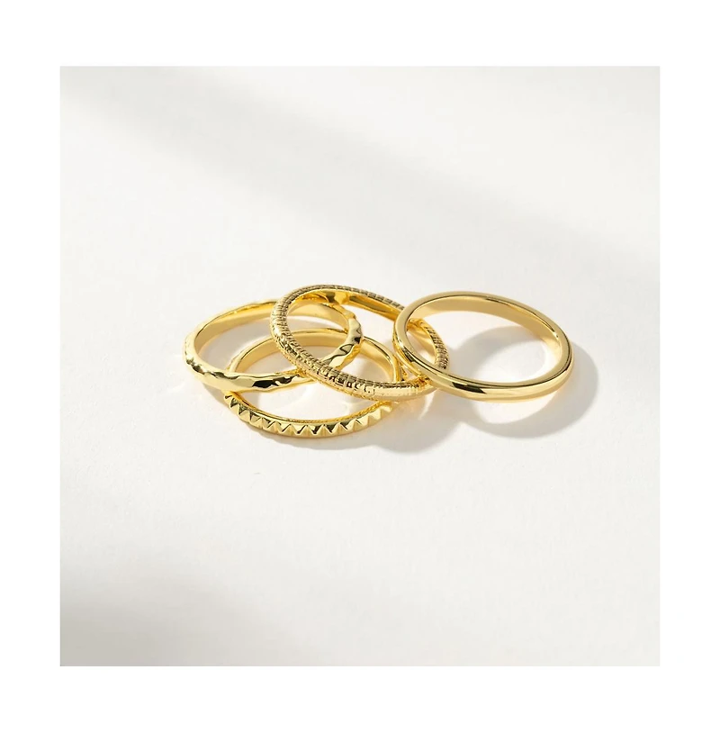 14K Gold-Plated Textured Ring Stack (Set of 4)