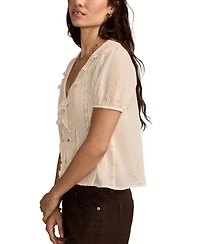 Lucky Brand Women's Ruffle-Front Pintuck Short-Sleeve Cotton Blouse