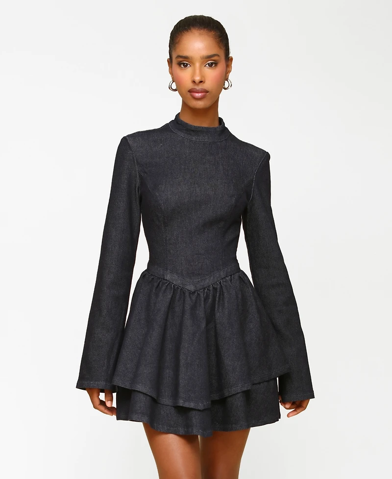Avec Les Filles Long-Sleeve Fit & Flare Mini Dress