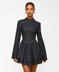 Avec Les Filles Long-Sleeve Fit & Flare Mini Dress