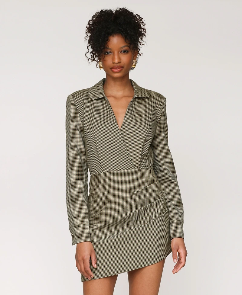 Avec Les Filles Women's Printed Split-Neck Mini Dress