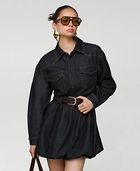 Avec Les Filles Women's Collar Long-Sleeve Shirtdress