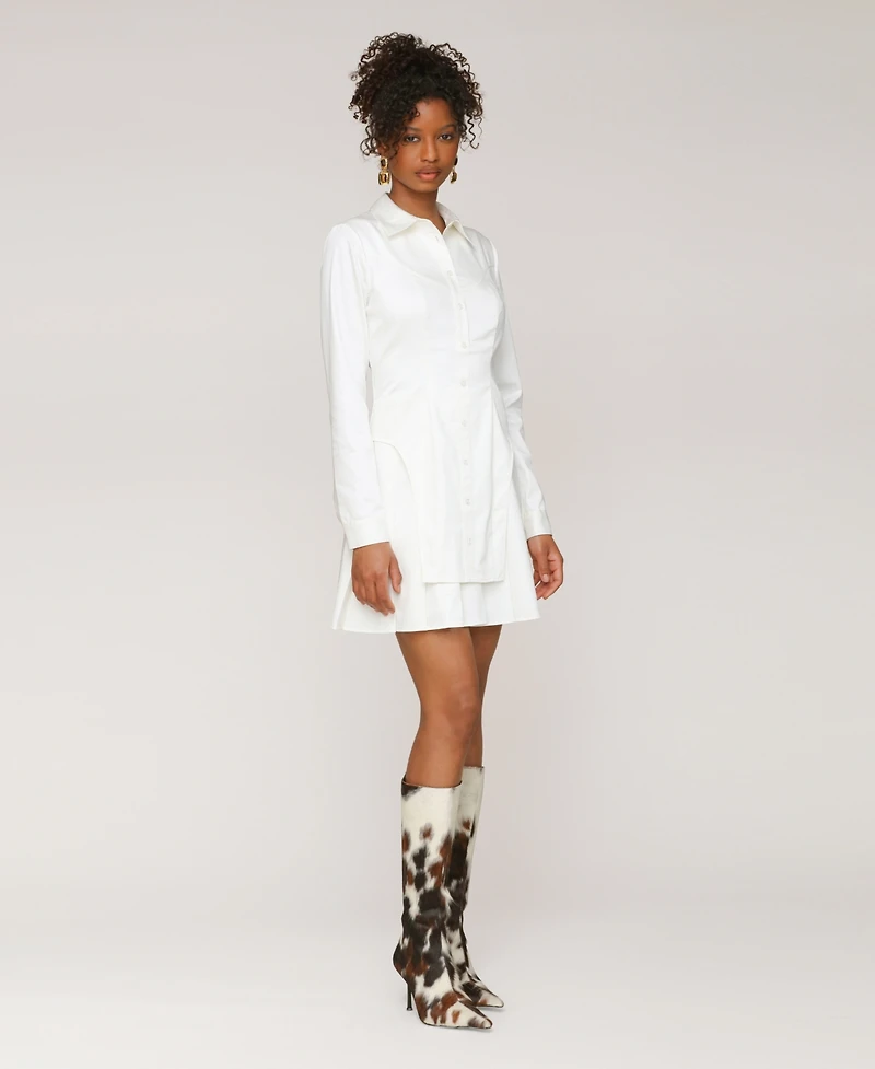 Avec Les Filles Women's Collared Long-Sleeve Short Shirtdress