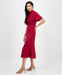 julia jordan Women's High-Neck Flounce-Sleeve Midi Dress