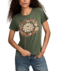 Lucky Brand Women's Embroidery Lotus Classic Cotton T-Shirt