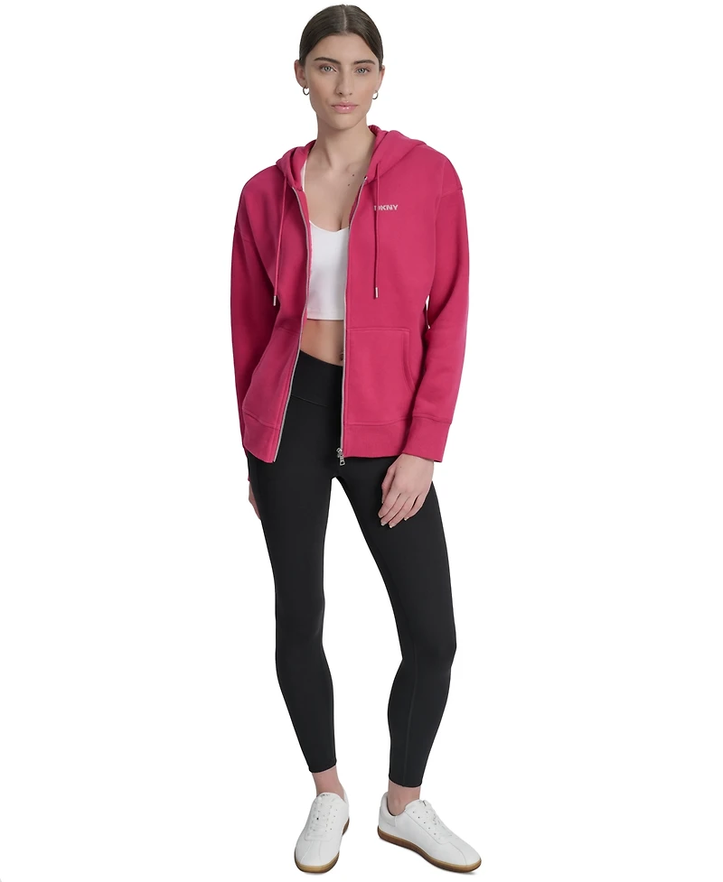 Dkny Sport Women's Studded Mini-Logo Full-Zip Fleece Hoodie