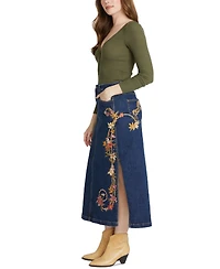 Driftwood Women's Svetlana Lillies & Lassos Floral Denim Skirt