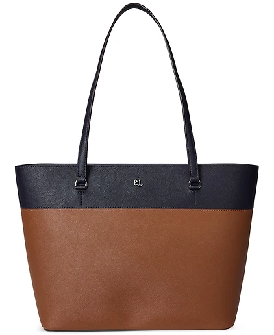 Lauren Ralph Lauren Striped Leather Medium Karly Tote Bag