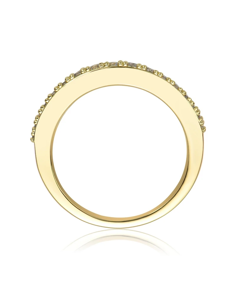 Genevive 14K Gold Plated with Green and Clear Cubic Zirconia Band Ring