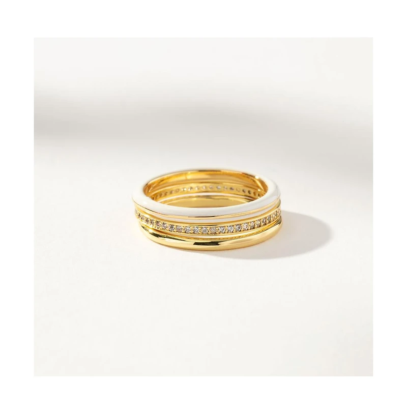 14k Gold-Plated White Hot Forever Ring (Set of 3)