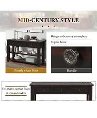 Casainc 48" Solid Pine Wood Top Console Table Cabinet with 3 Storage Drawers and 2 Shelves