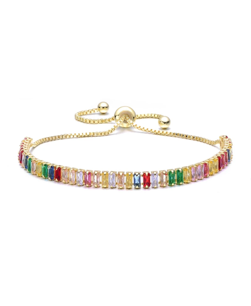 Rachel Glauber 14K Gold Plated with Multi-Colored Cubic Zirconia Adjustable Bolo Clasp Bracelet