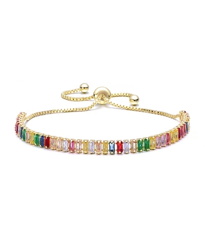 Rachel Glauber 14K Gold Plated with Multi-Colored Cubic Zirconia Adjustable Bolo Clasp Bracelet