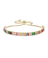 Rachel Glauber 14K Gold Plated with Multi-Colored Cubic Zirconia Adjustable Bolo Clasp Bracelet