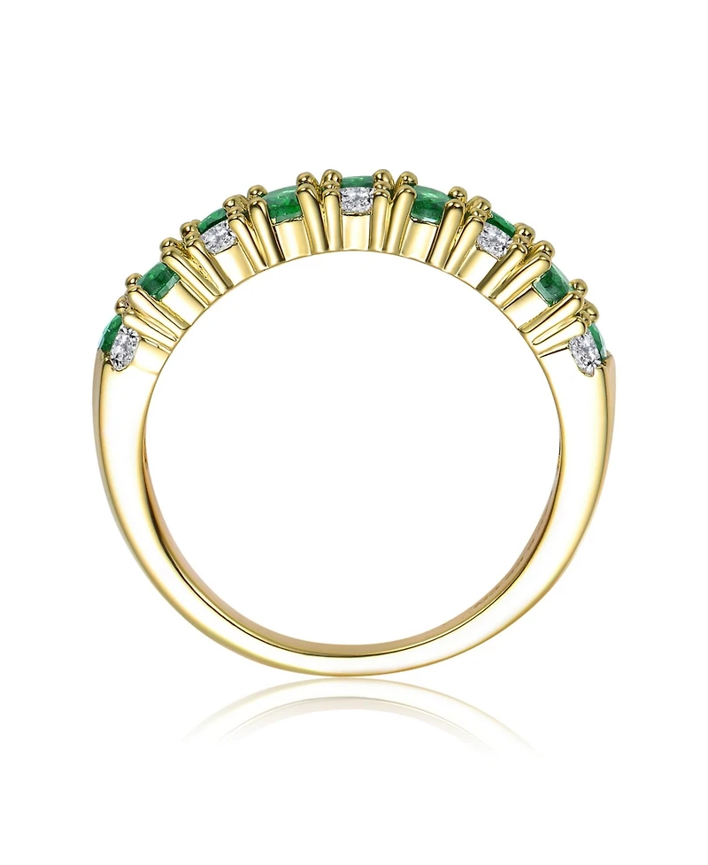 Genevive Sterling Silver 14K Gold Plated with Green & Clear Cubic Zirconia Band Ring