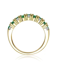 Genevive Sterling Silver 14K Gold Plated with Green & Clear Cubic Zirconia Band Ring