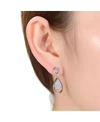 Rachel Glauber White Gold Plating with Clear Cubic Zirconia Pear Drop Earrings