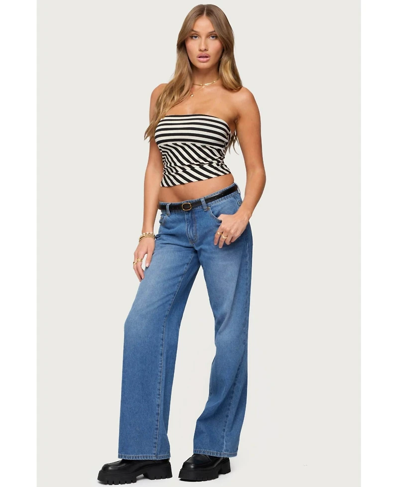 Edikted Women's Nikoletta Straight Leg Low Rise Jeans