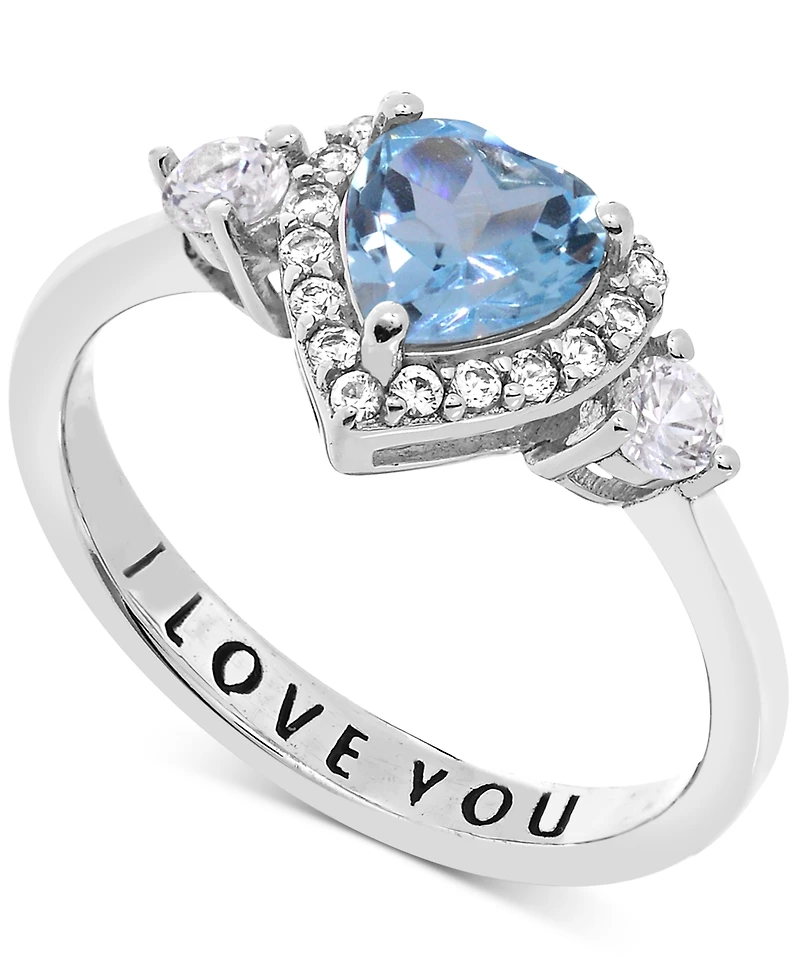 Amethyst (5/8 ct.t.w.) and White Topaz (1/2 'I Love You' Message Ring Sterling Silver