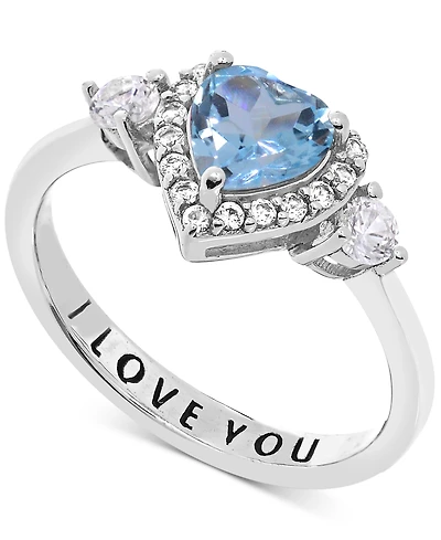 Amethyst (5/8 ct.t.w.) and White Topaz (1/2 'I Love You' Message Ring Sterling Silver